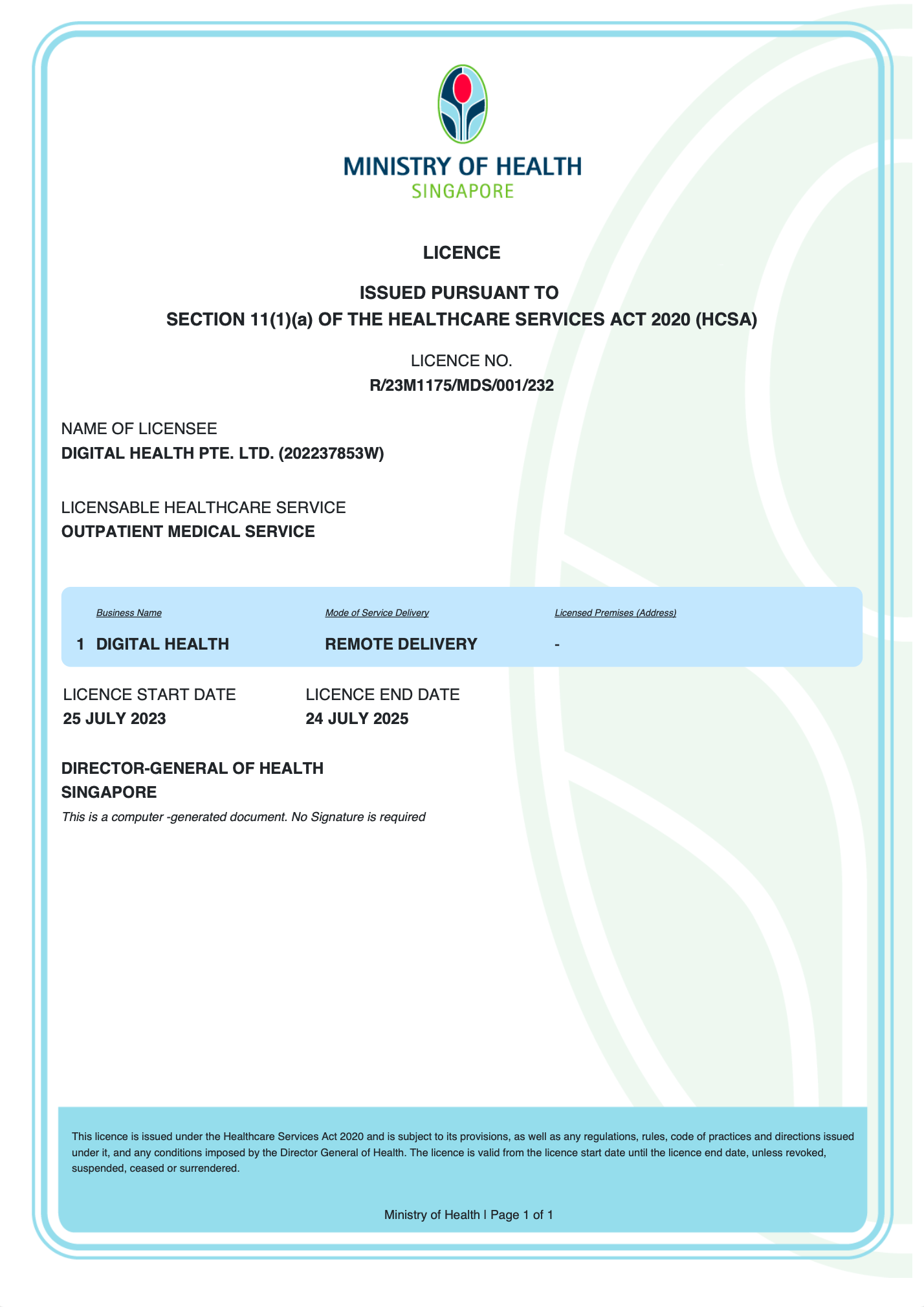 MOH License